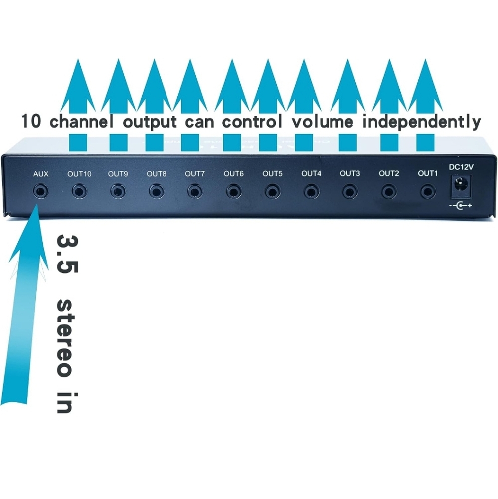 10 Channel Headphone Amplifier, Headphone Splitter , 1 input & 10 output.  1pc - Picture 8 of 8
